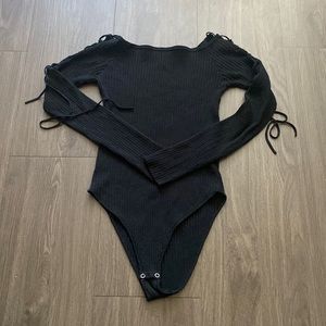 Black Off the Shoulder Forever 21 Long Sleeve Bodysuit